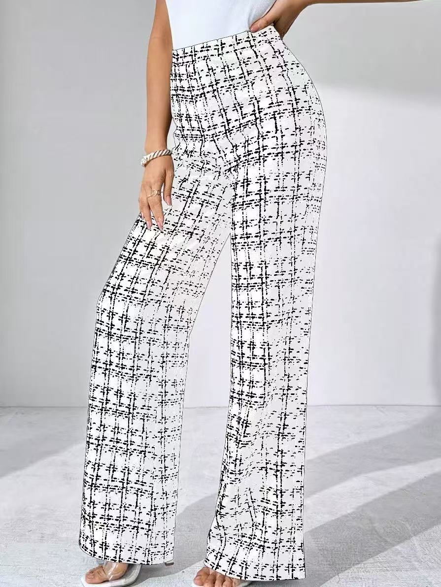 Women Plaid High Waist Straight Women Pants All Match Slimming Draped Casual Pants