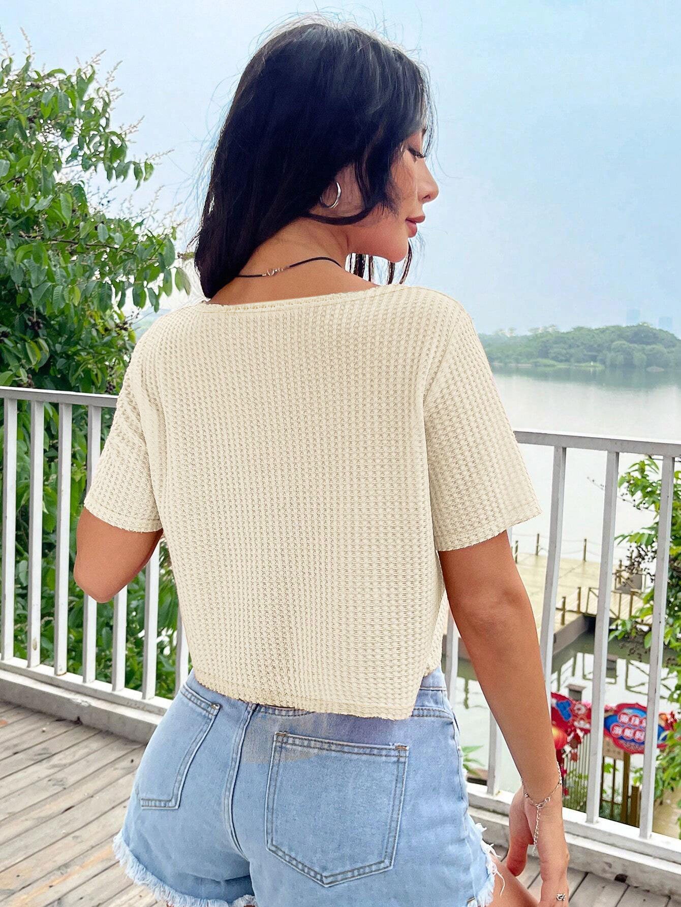Women Clothing Simple Sexy V neck T shirt Sexy Design Short Cropped Design Blouse