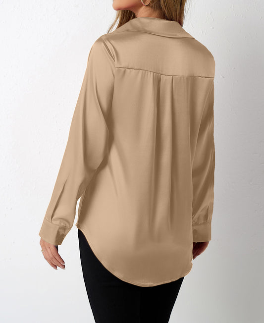 Women Clothing Satin Shirt Women Satin Artificial Silk Shirt Satin Top