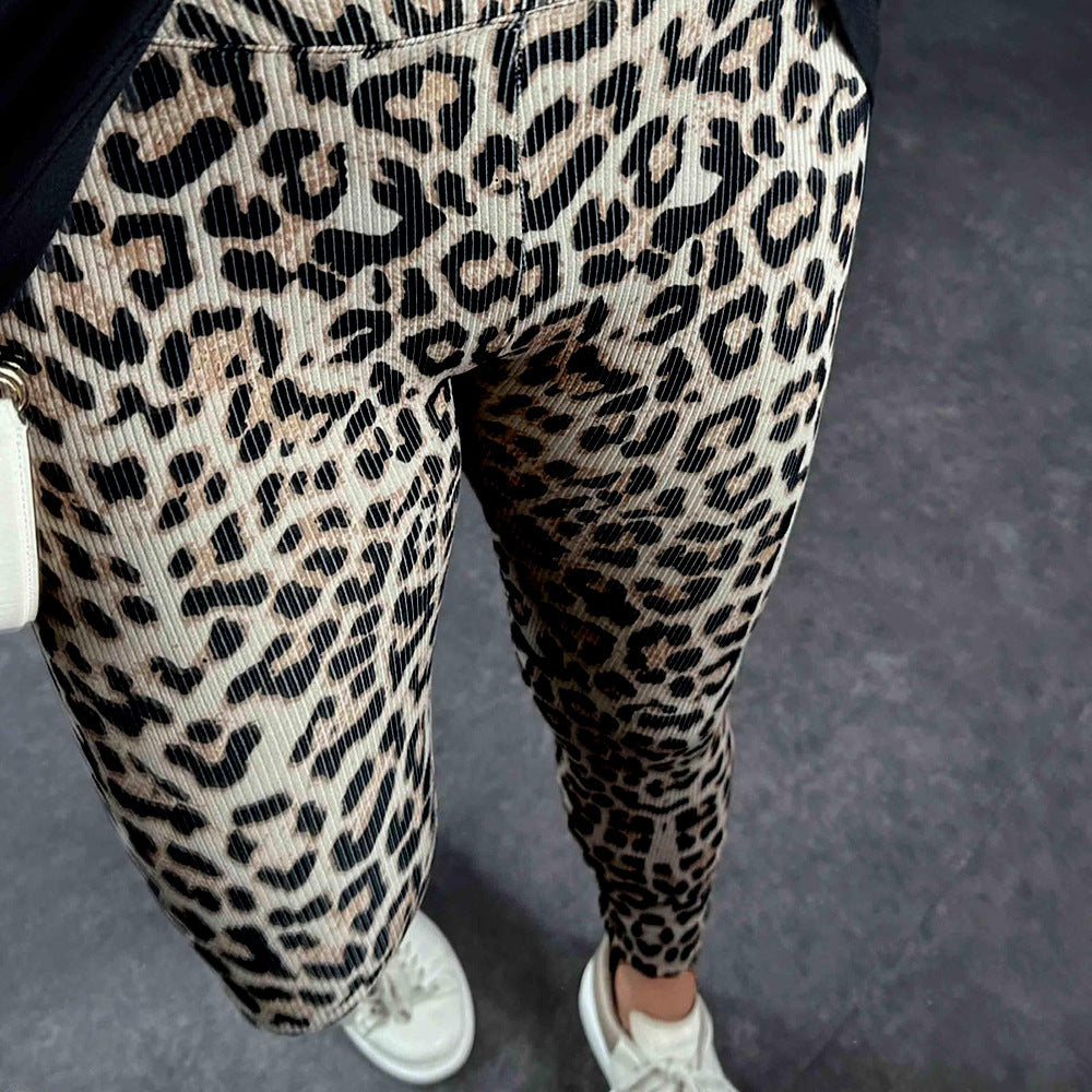 Women High Elastic High Waist Comfortable High Waist Soft Leopard Print High Elastic Home Trousers