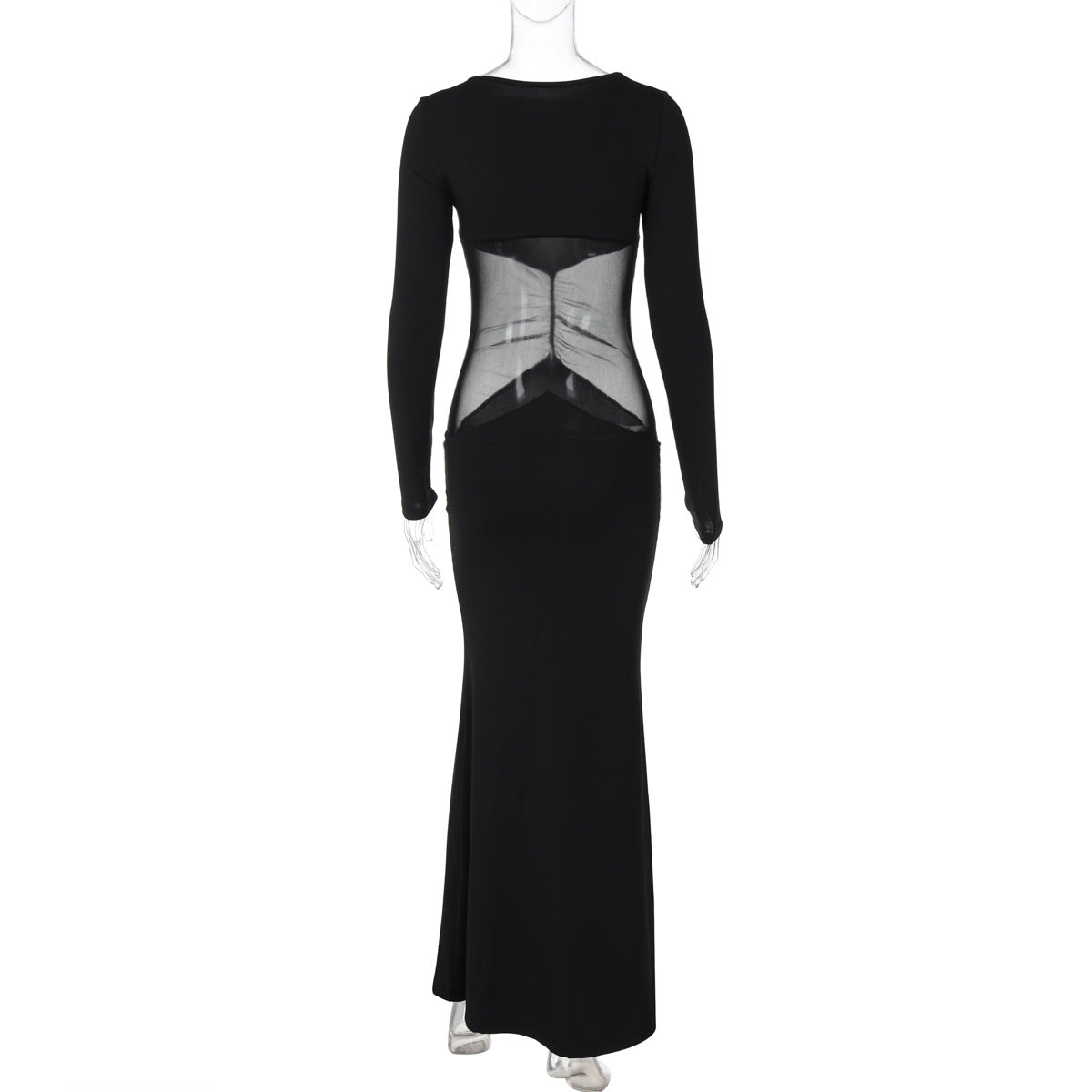 Fall Women Clothing round Neck Pullover Long Sleeve Mesh Slim Fit Patchwork Hip Bag Dress