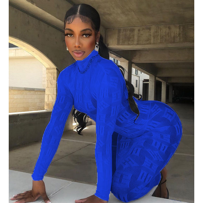 Long Sleeve Letter Graphic Print See through Sexy Dress Sexy Tight Stretch Dress Women
