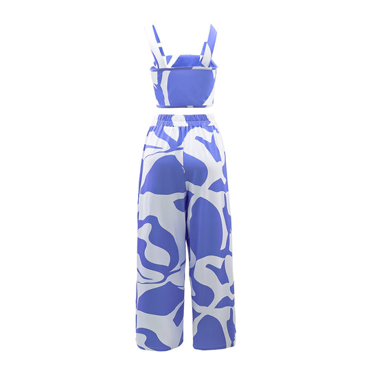 Women Casual Printed Sling Top Two Piece Sets Pants