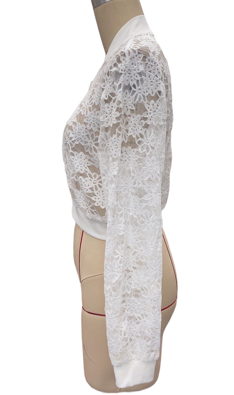 Ladies Floral Lace Hollow Out Cutout out Long Sleeve Jacket Women Coat