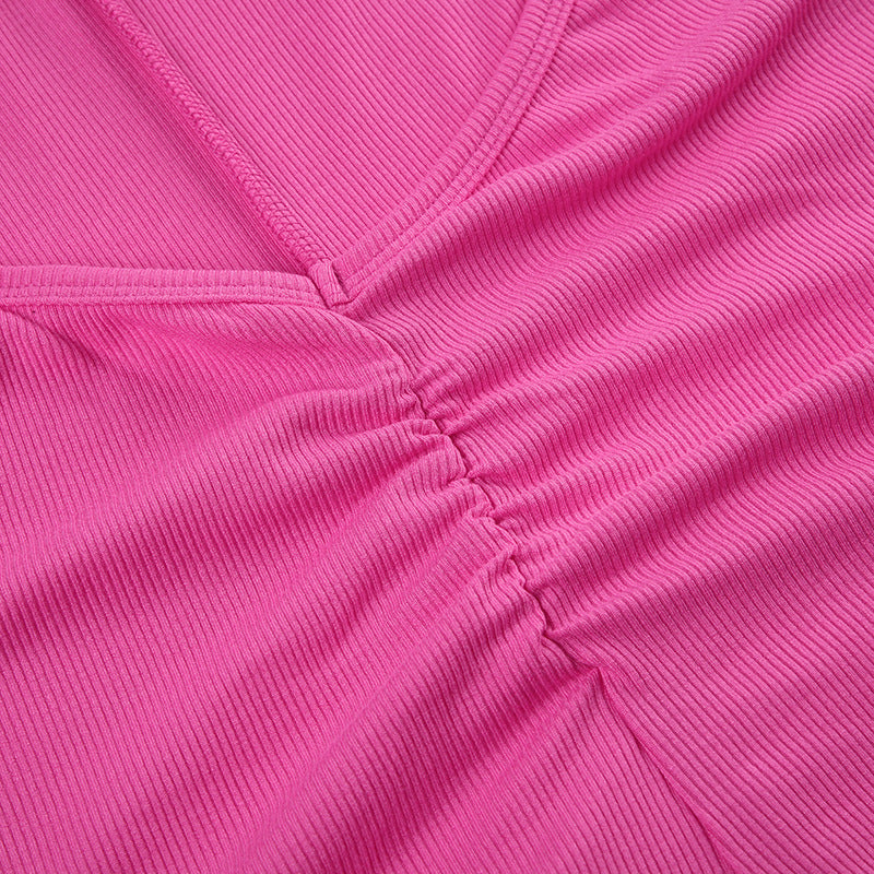 Summer Backless Drawstring Strap Sports Short Sleeved Jumpsuit Pleated Sexy Jumpsuit