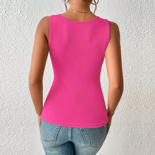 Women Clothing Slim Fit Sexy Knitted Solid Color Hollow Out Cutout Vest T shirt Top