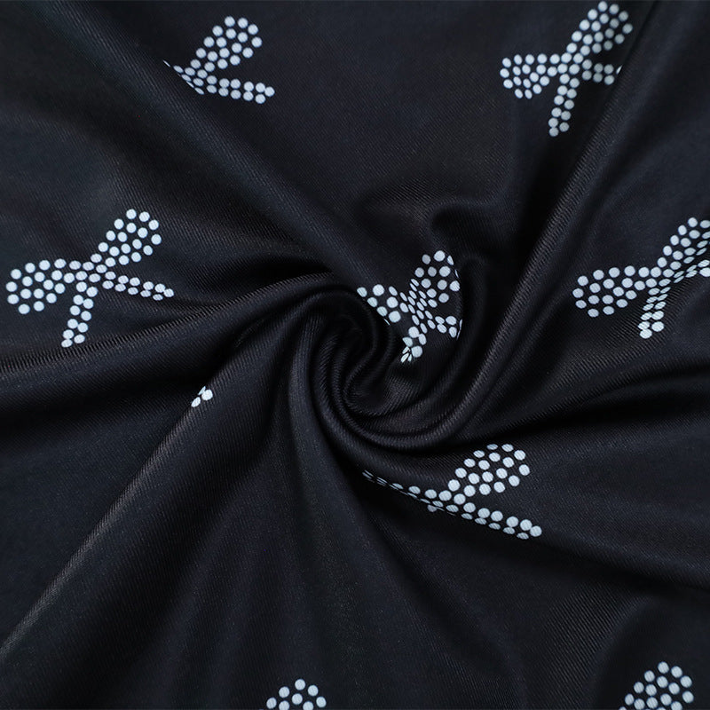 Sexy Sexy Bow Print Cropped Tube Top Short Vest Short Skirt Two Piece Suit