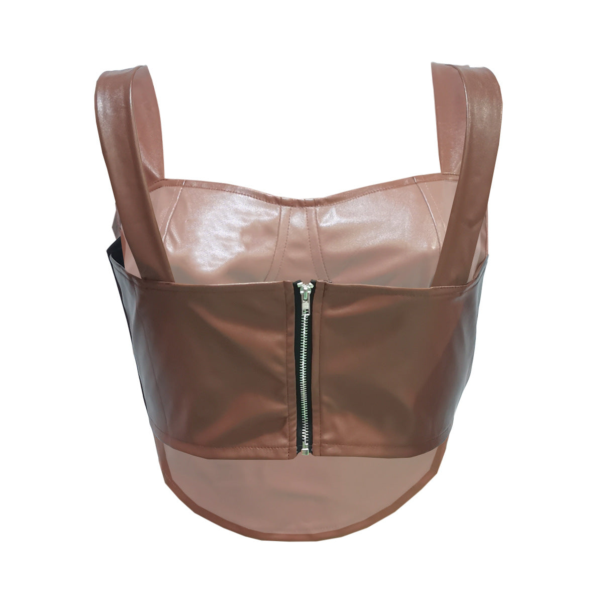 Women Clothing Spring Summer Solid Color Faux Leather Sleeveless Spaghetti Straps Corset Zipper Vest