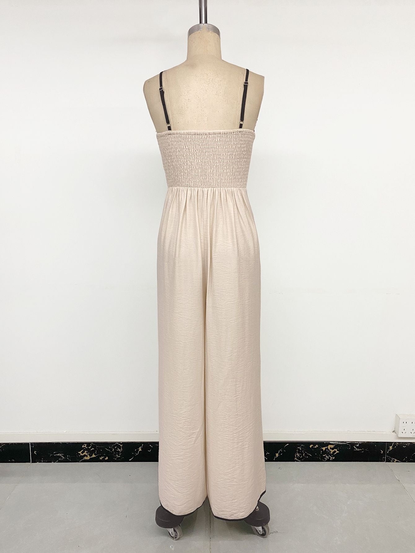 Simple Vacation Color Matching Sling Wide Leg Fitted Waist Jumpsuit