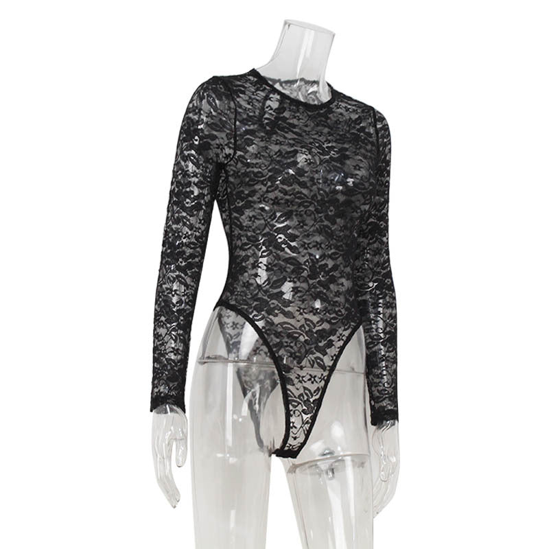 Sexy Women Clothing Lace See through Skinny Hollow Out Cutout out Women Jumpsuit Street Sexy Top