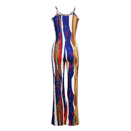 Spring Summer Women Clothing Printed Solid Color Suspender Jumpsuit