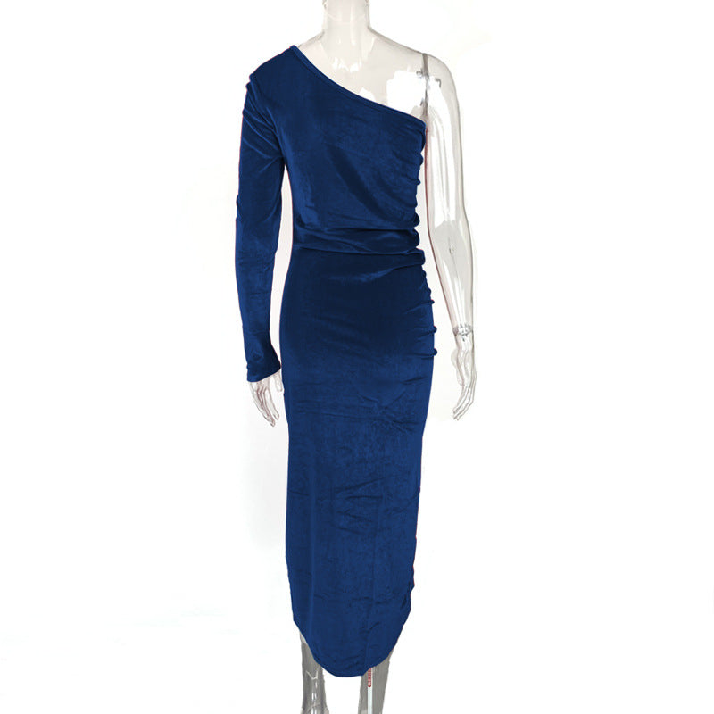 Arrival Women Nightclub Party Split Dress Sexy Slim One Shoulder Dress