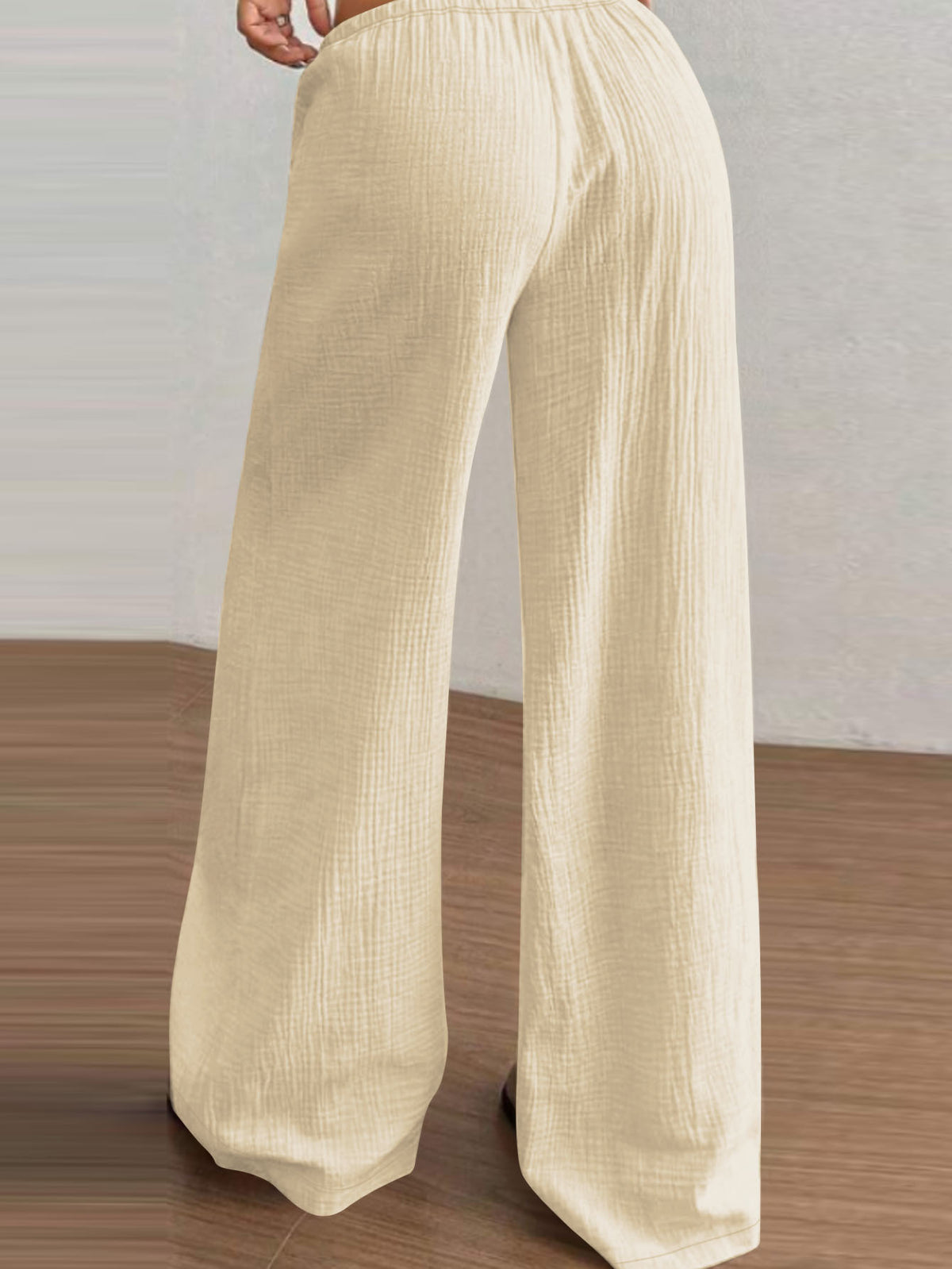 Autumn Solid Color Wide Leg Pants Fashionable Simple Elastic Waist Drawstring Casual Pants Women Clothing