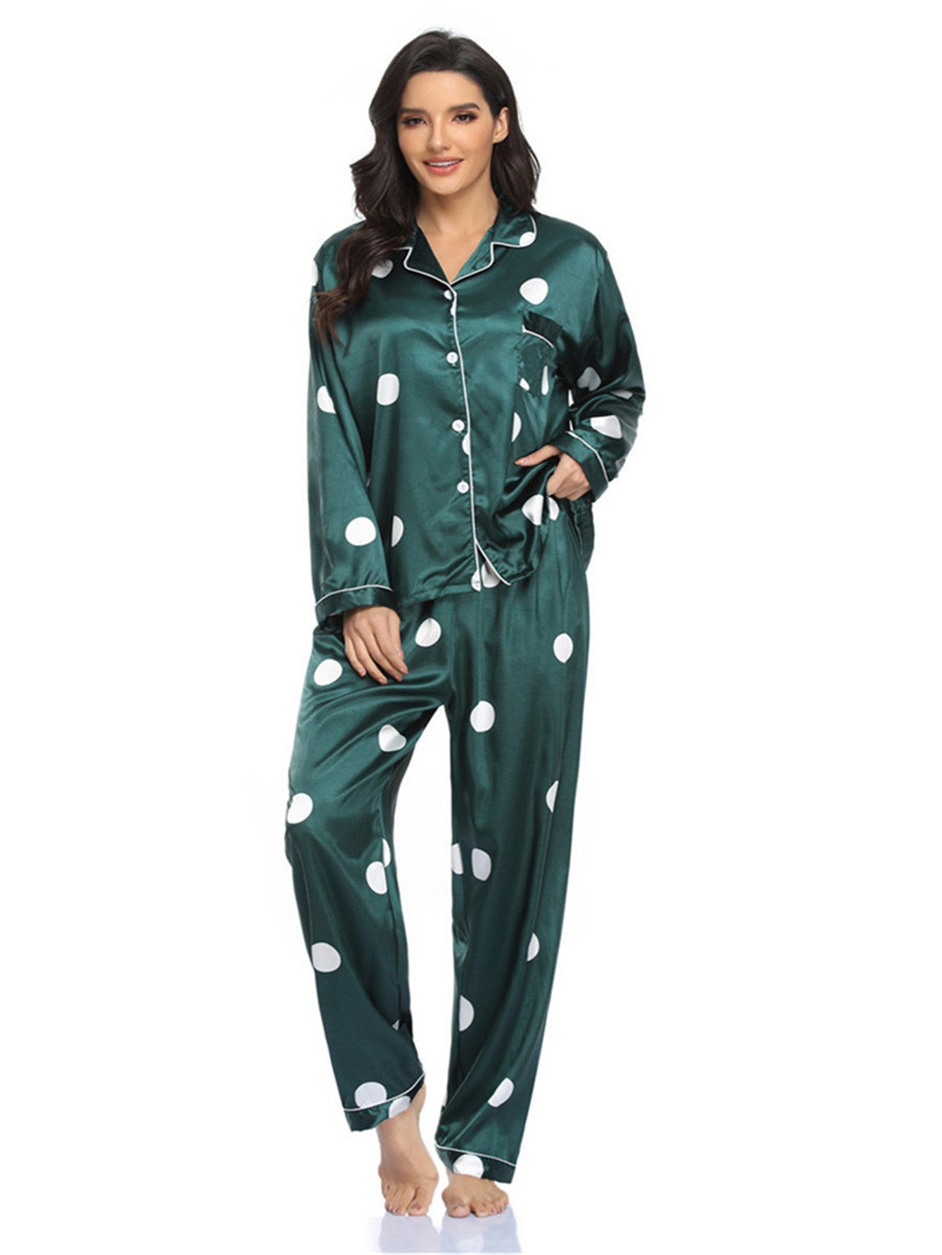 Home Wear Suit Pajamas Women Satin Cardigan Long Sleeve Long Sleeve Autumn