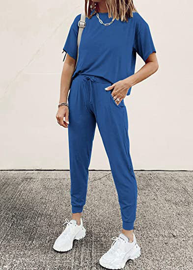 Autumn Winter Women Clothing Home Loose Solid Color Short Sleeve Casual Suit Women