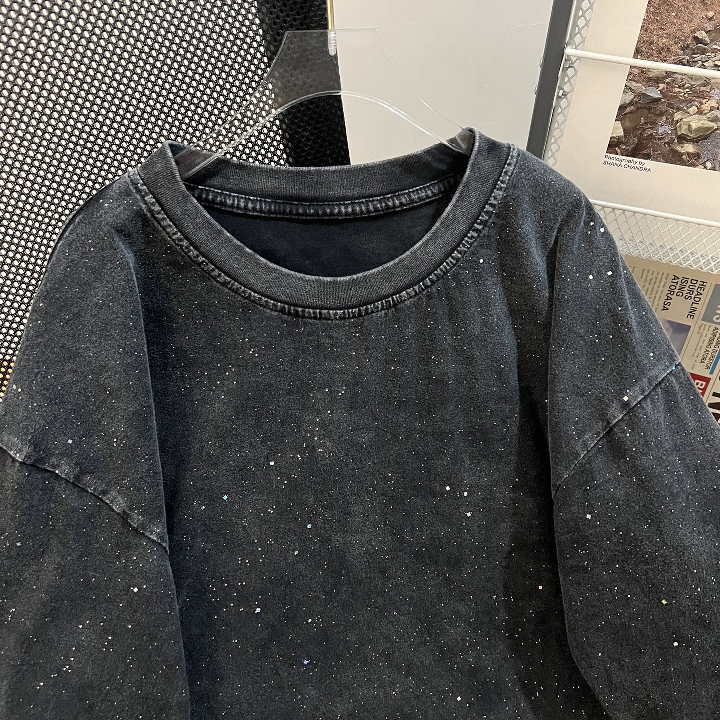 Starry Wash Vintage Cotton Loose Top Women Niche Design Washed Distressed Short Sleeved T shirt