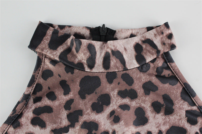 Sexy Sleeveless Halter Leopard Print Printed Mesh Stitching Jumpsuit Tight High Elastic Trousers