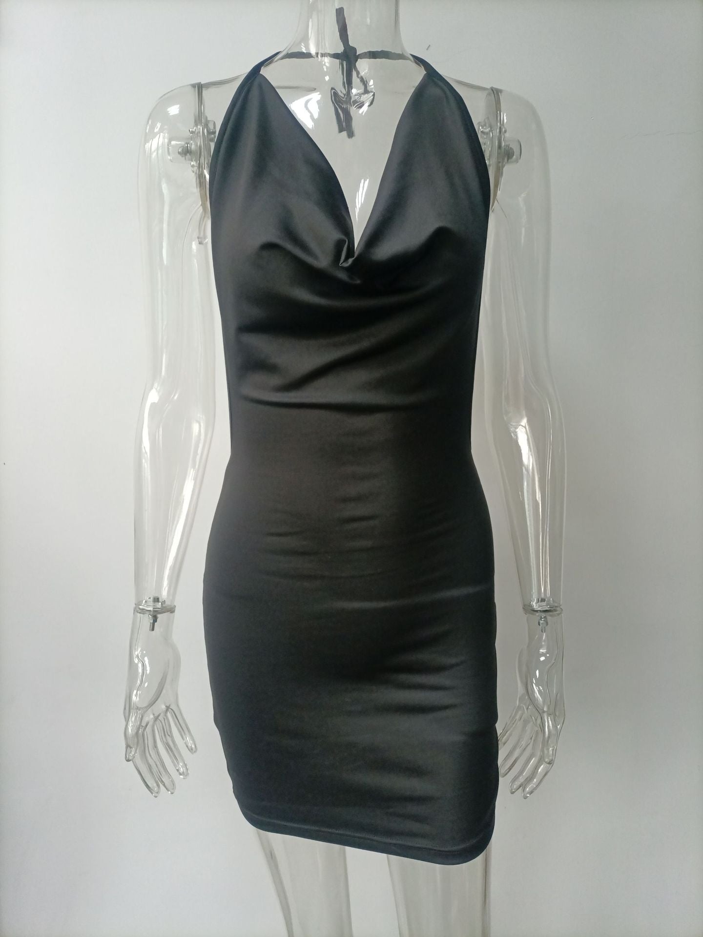 Women Clothing Spring Summer Fashionable With Side Slit Bow Backless Halter Short Dress Women