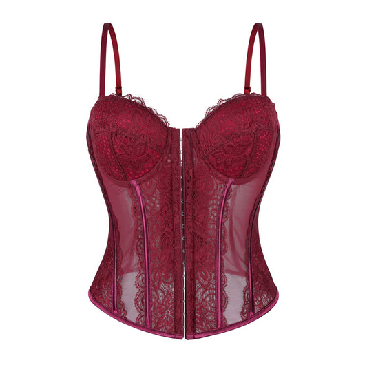 Sexy Push up Corset Eyelash Lace See through Sexy Sling Tunic