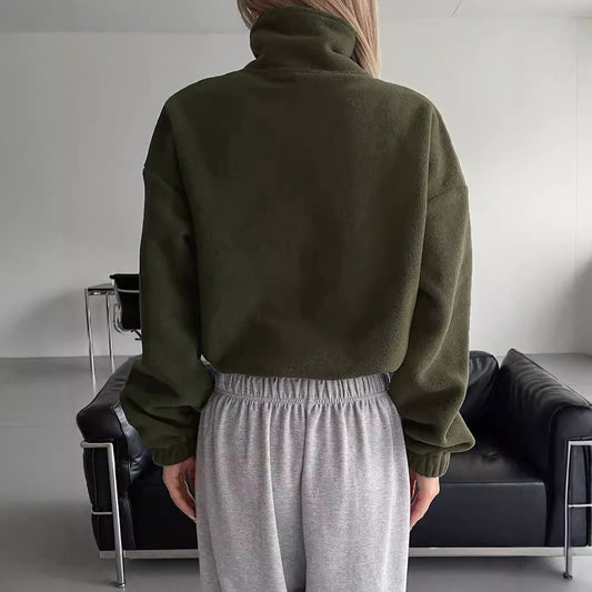 High Collar Short Section Coat Autumn Winter Stand Collar Sports Coat Thickened Lamb Wool Drawstring Coat
