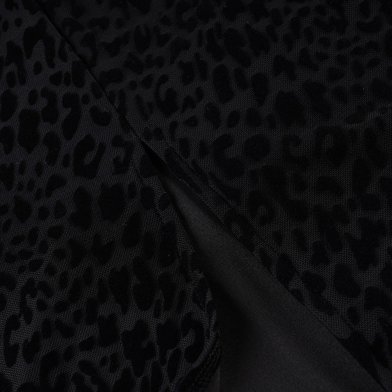 Sexy Flocking Wool Tops Lace up Cardigan Leopard Print Skirt Women Fur Stitching Two Piece Sets