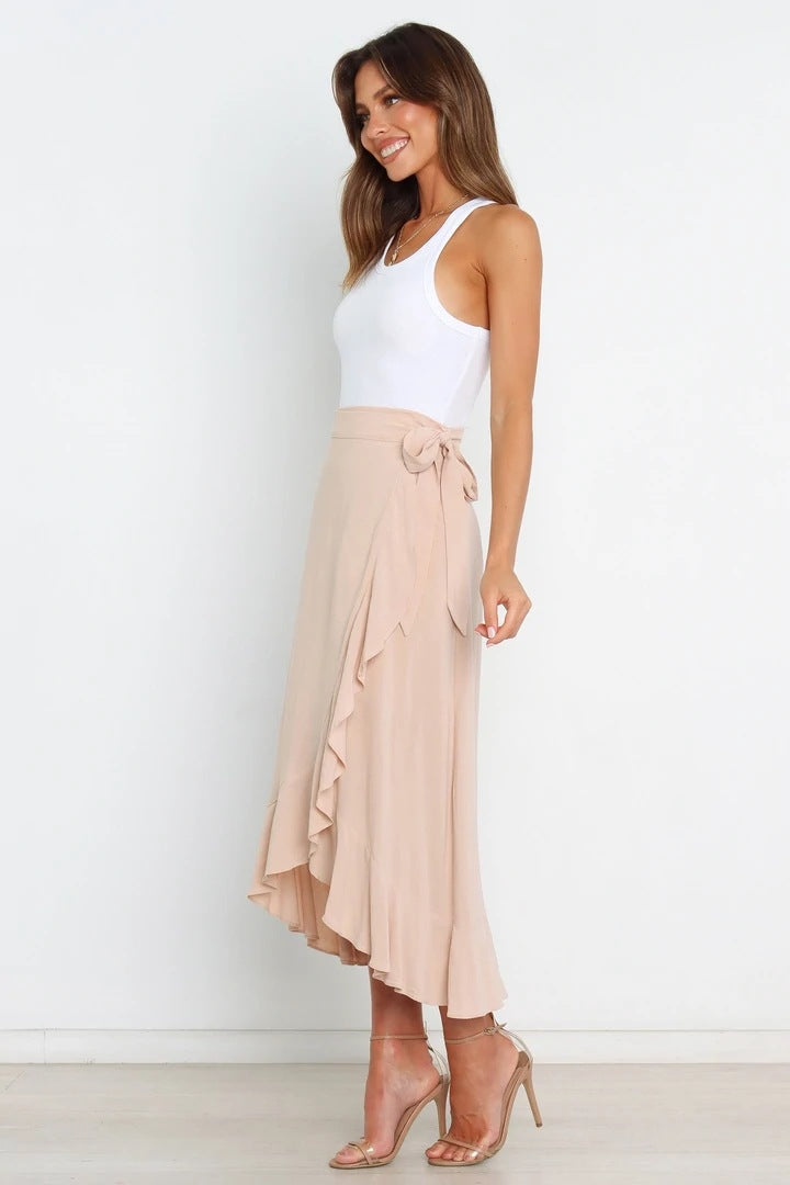 Summer Self-Tie Irregular Asymmetric Sheath Solid Skirt Women Clothing Skirt