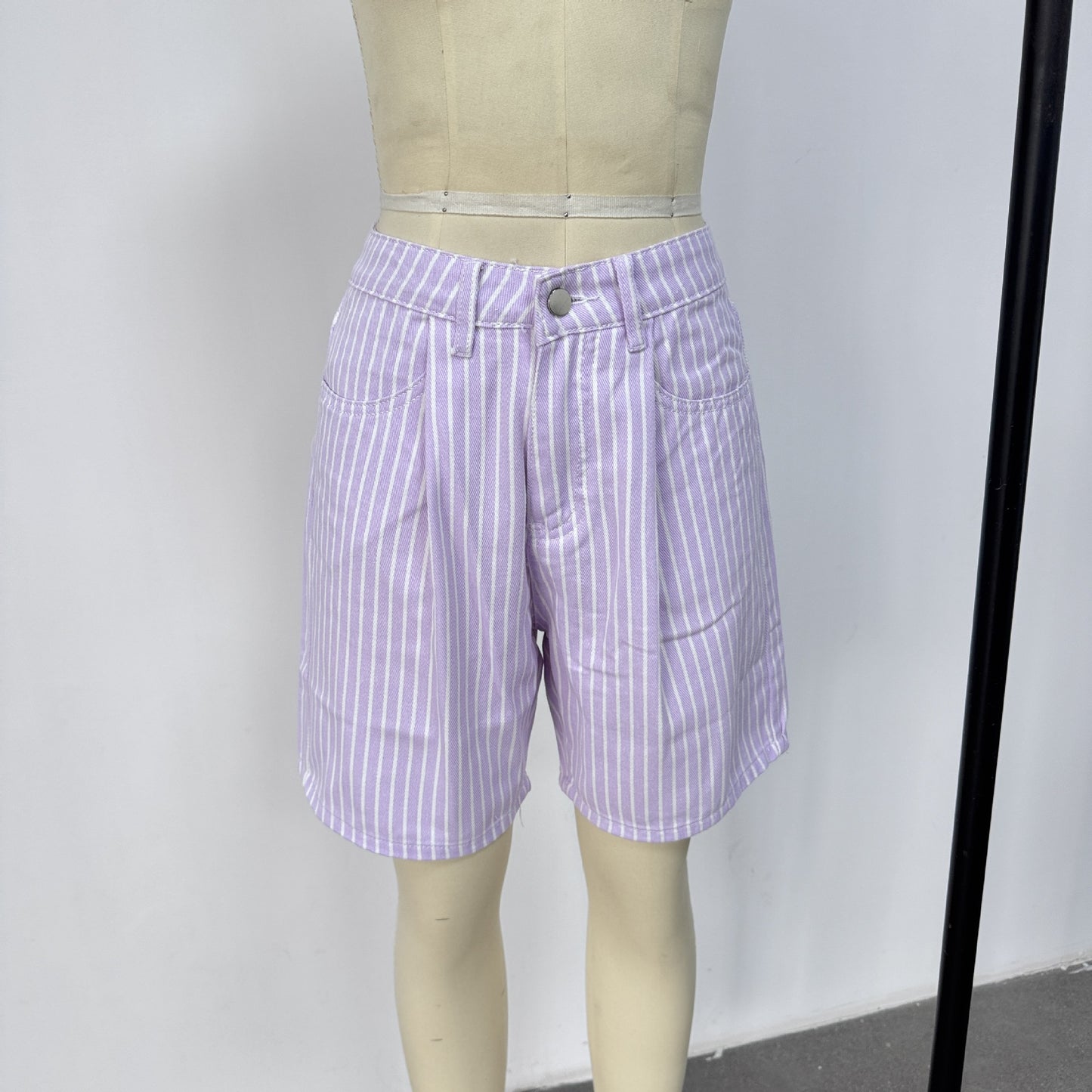 Casual Striped Loose High Waist Denim Shorts Women Jeans