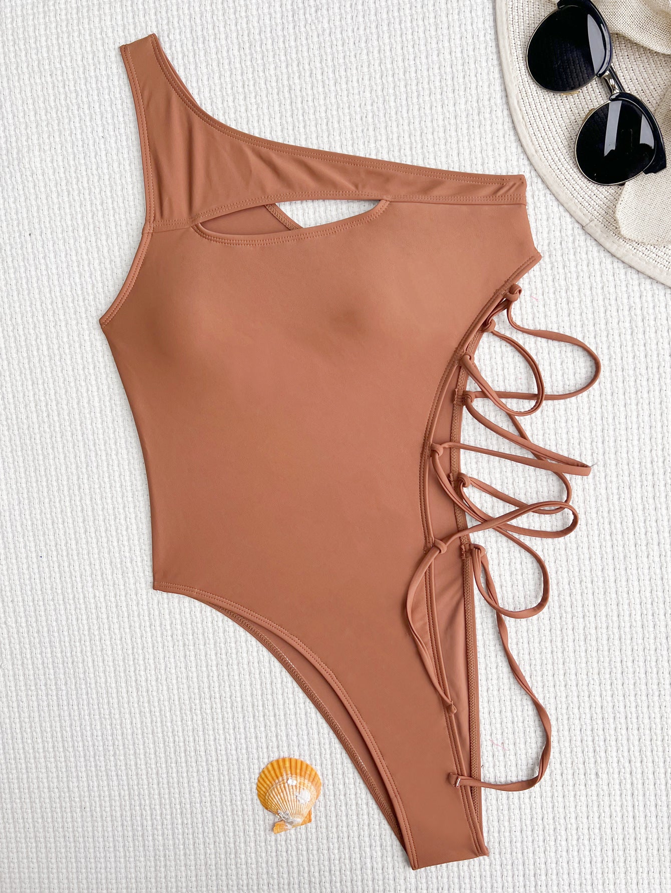 One Piece Swimsuit One Shoulder Bikini Swimwear Women Hollow Out Cutout out Swimwear Solid Color Bikini