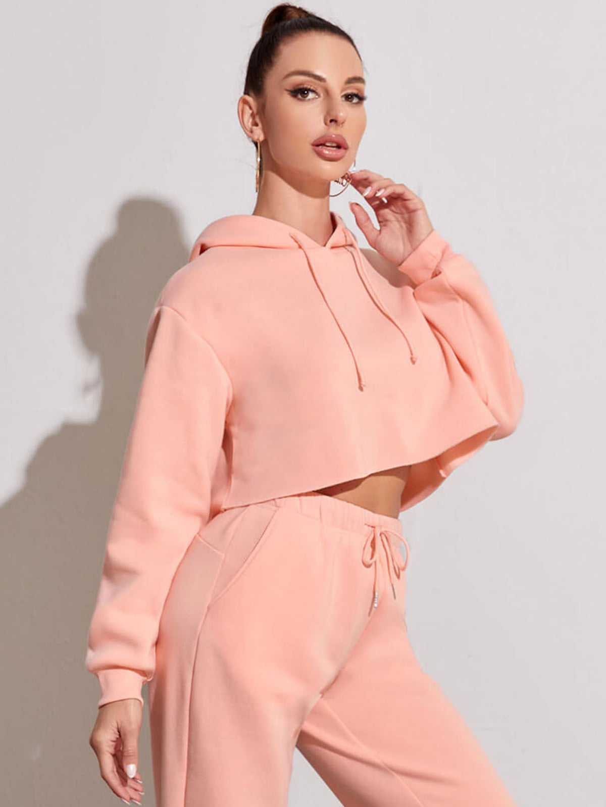 Fleece Solid Color Short Navel-Exposed Hooded