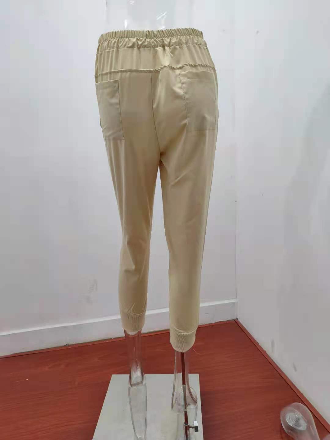 Cotton Linen Solid Color Simple Lace Casual Pants Women Slim Fit Slimming Cropped Skinny Pants
