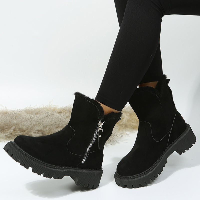 Snow Boots Women Trend Winter Mid Calf plus Velvet Thickening Thermal Cotton Shoes Faux Shearling Jacket Winter Women Boots