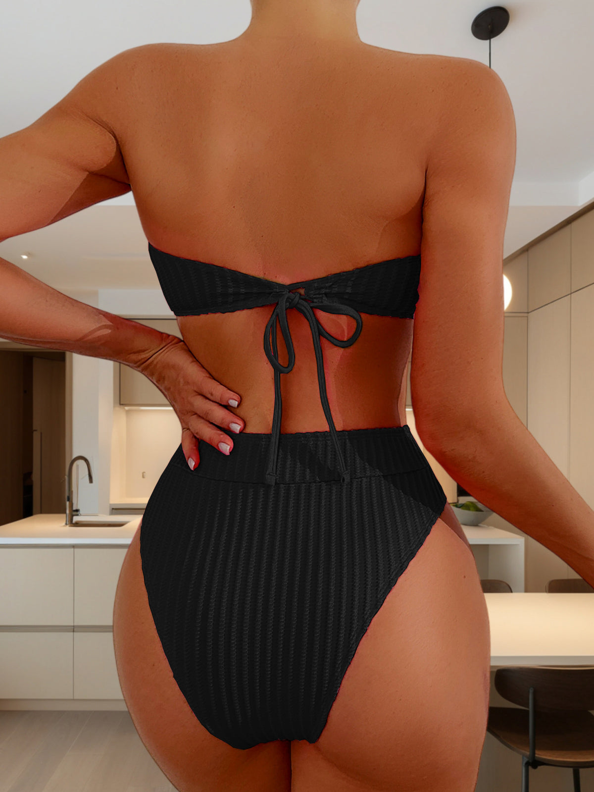 Tube Top Swimsuit Split Sexy Bikini Solid Color Outer Single Swimsuit