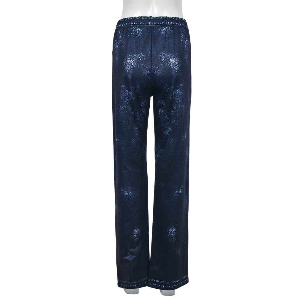 Printed High Waist Straight Casual Trousers for Women