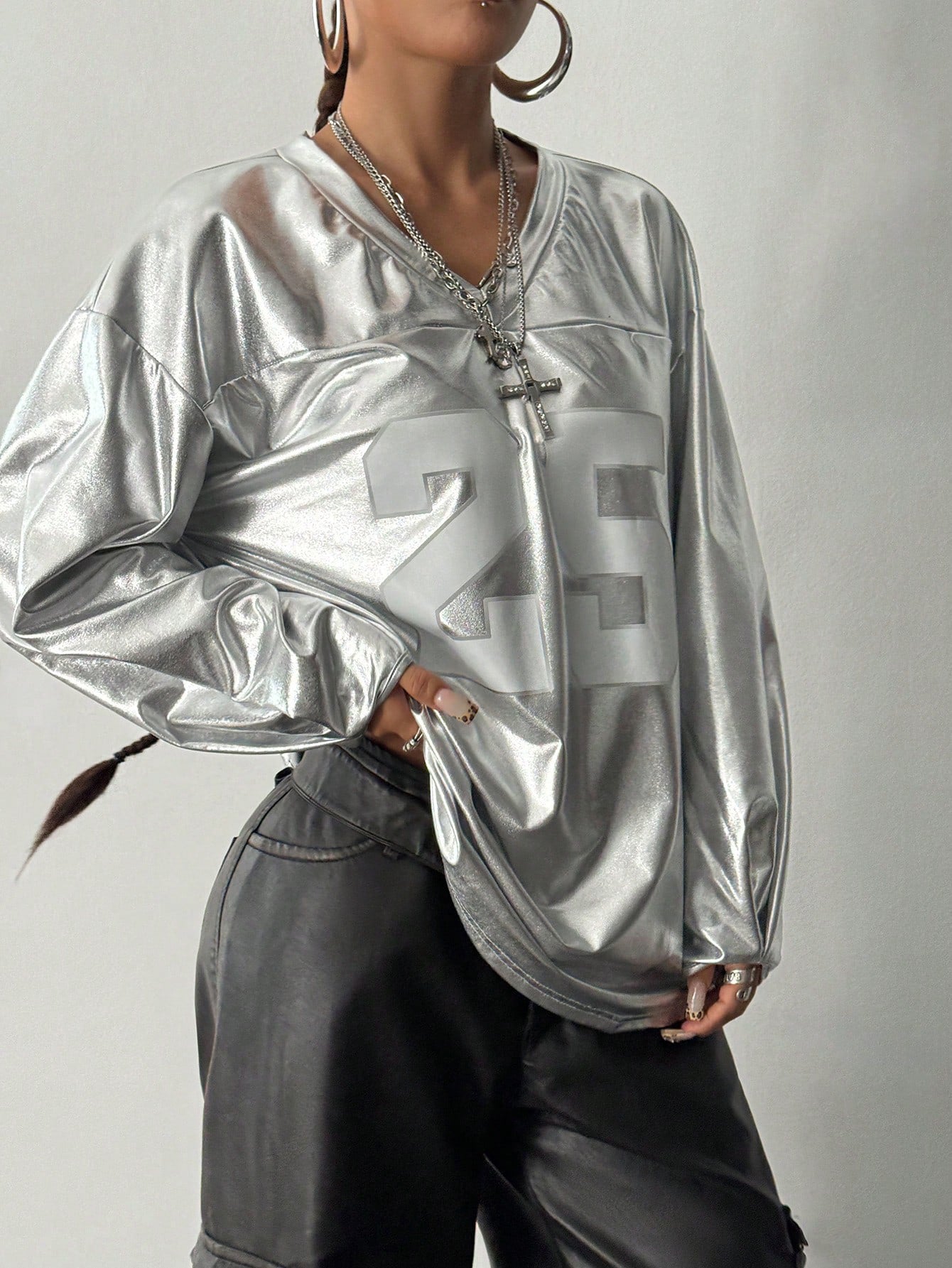 Women Clothing Street Casual Letters Printed V neck Women Long Sleeve Top