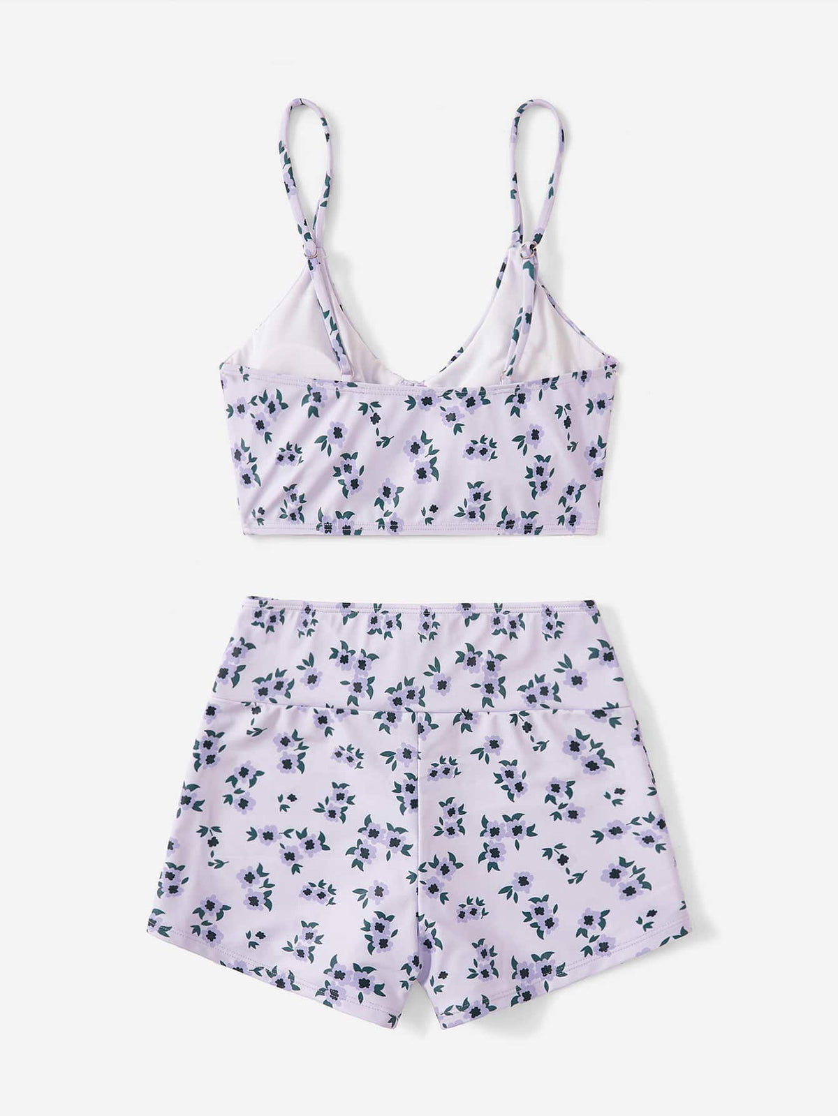 Swimsuit Women Split High Waist Boxer Floral Print Swimsuit