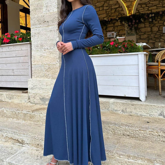 Autumn Winter Long Sleeve Round Neck A line Dress Women Sexy Maxi Dress Women Clothing