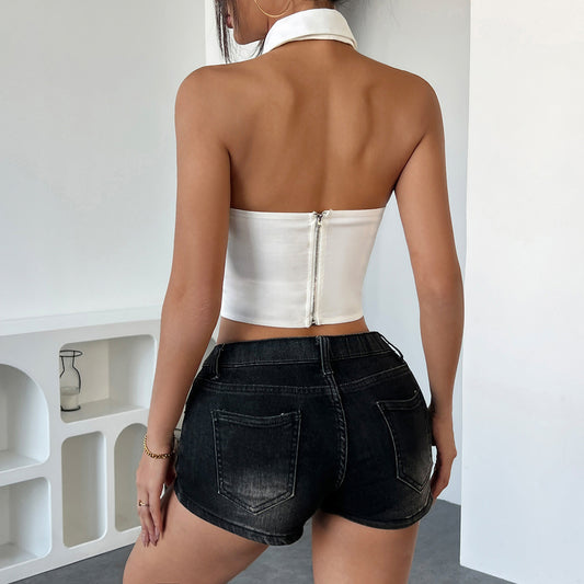 Sexy Halter Wild Leopard Tie Sexy Bandeau Boning Corset Sexy Cropped Tank Top Women