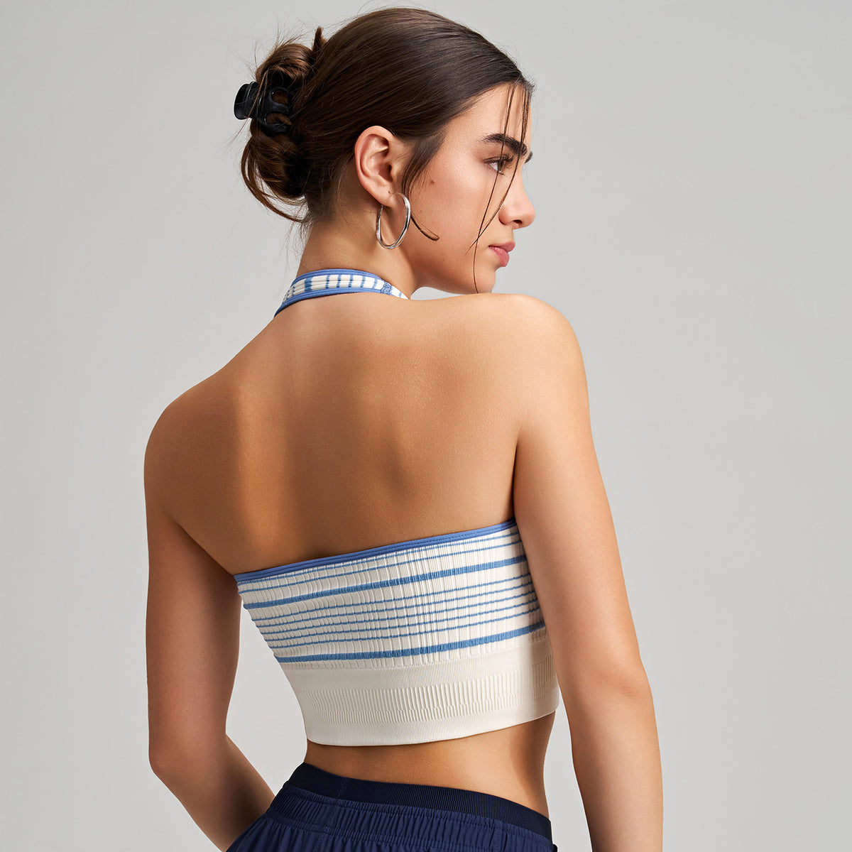 Halter Sports Underwear Contrast Color Striped Vest Women with Chest Pad Fitness Quick Drying Short Breathable Yoga Vest Bra