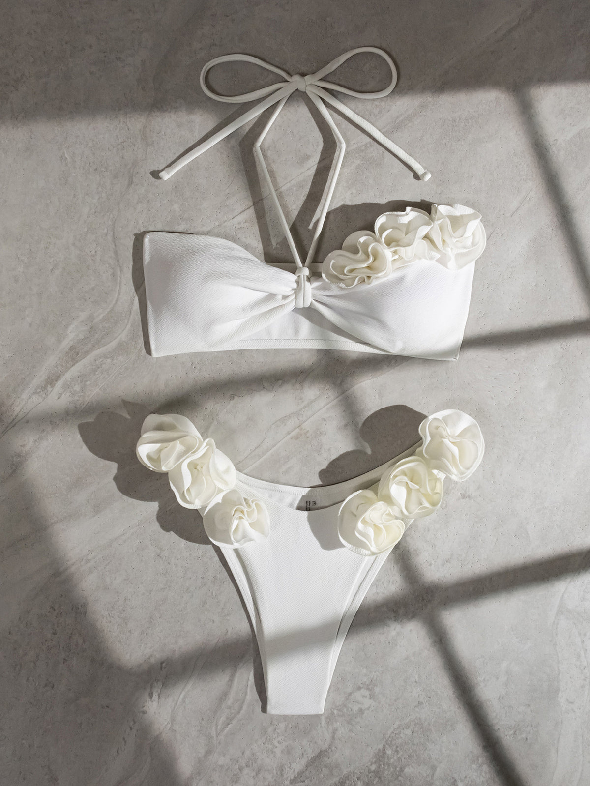 Women Split Swimsuit Three Dimensional Floral Halter Lace up Sexy Swimsuit Bikini