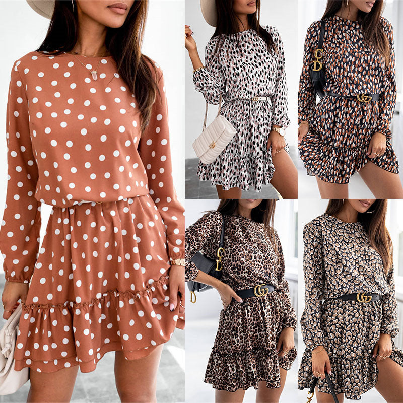 Autumn Winter New Fashion Long Sleeve round Neck Printed Office Dress for Women Plus Size