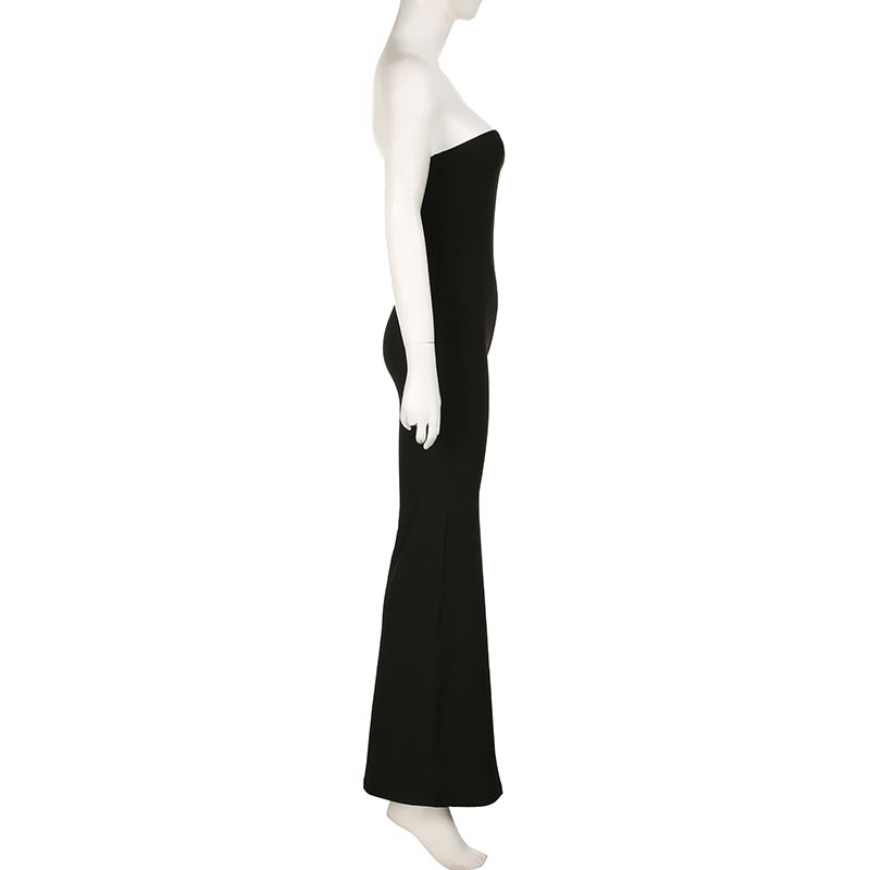 Women Clothing Solid Color Draping Tube Top Jumpsuit Waist Slimming Elegant Slim Fit Wide Leg Trousers