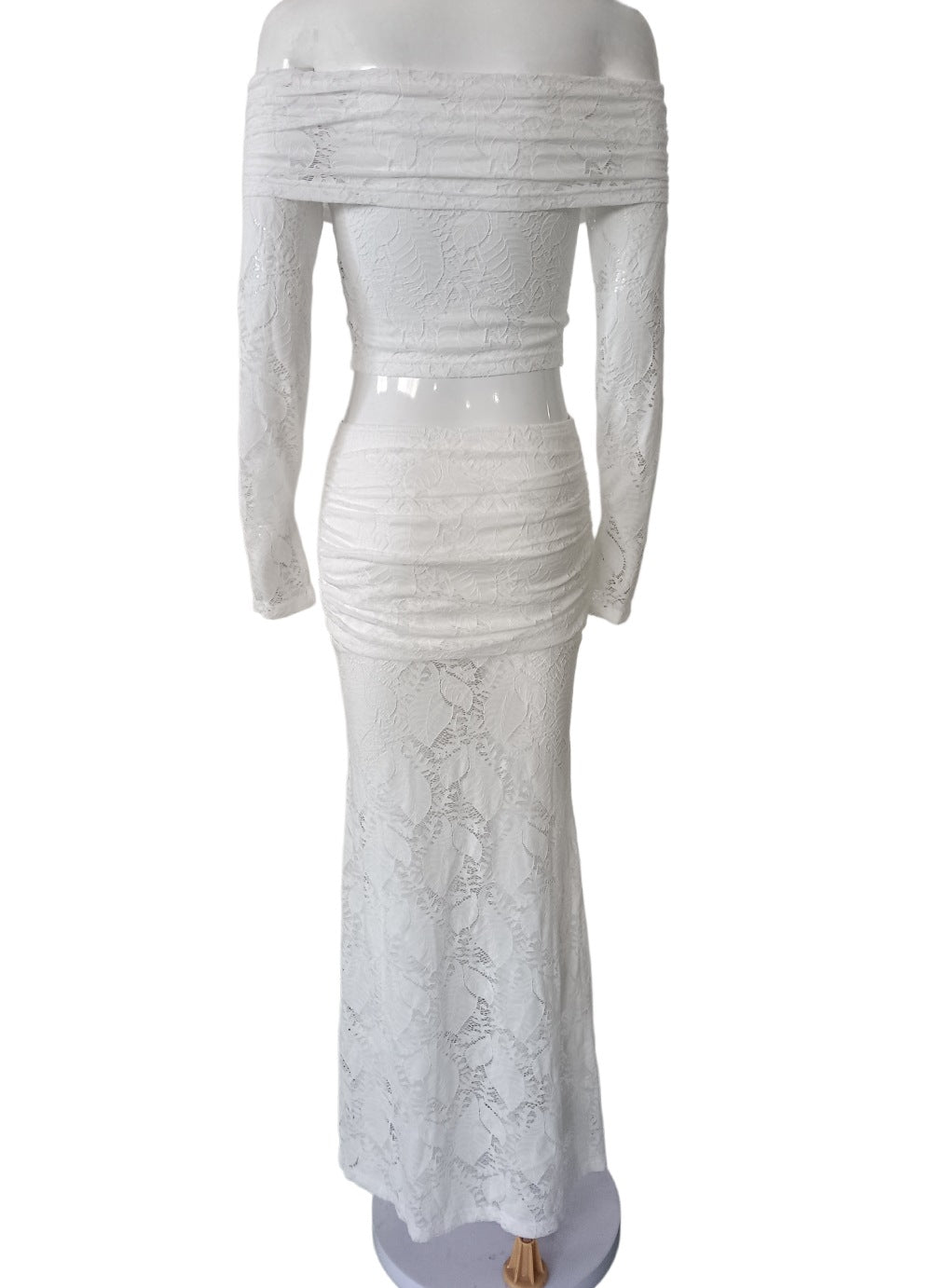 Off Neck Mermaid Two Piece Set Vacation Lace Hollow Out Cutout out Beauty Back Fishtail Skirt Set