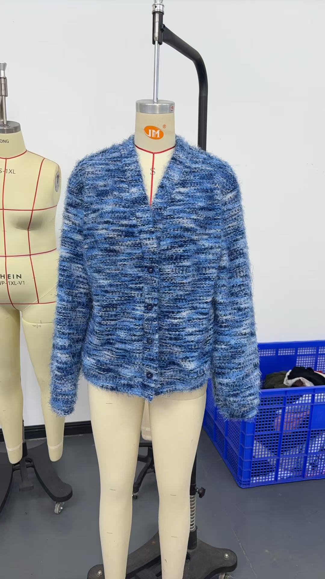 Retro Deep V Plunge neck Design Maillard Plush Long Sleeve Cardigan