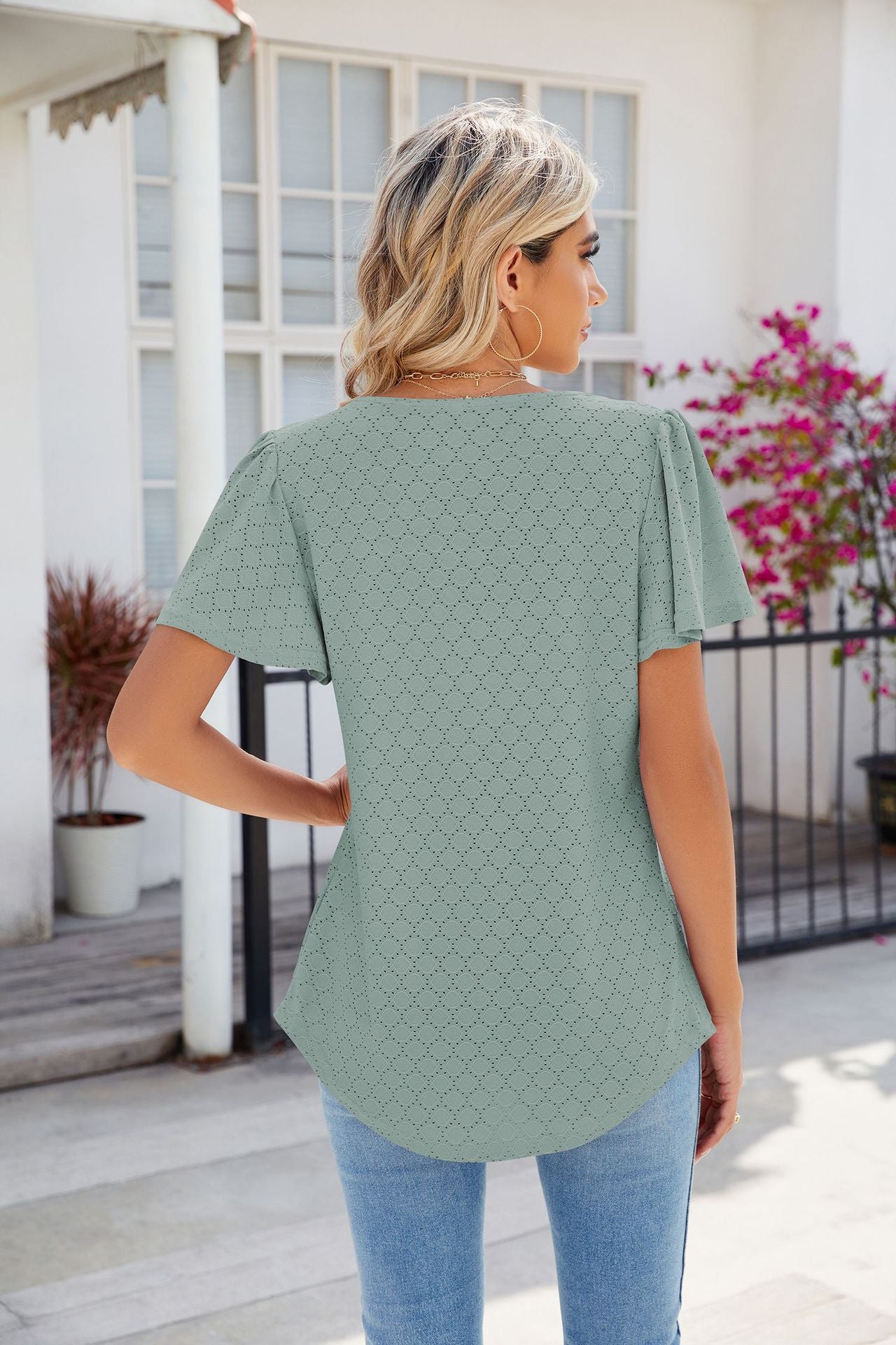Spring Summer Solid Color Square Collar Pleated Short Sleeves Loose Fitting T shirt Top Women