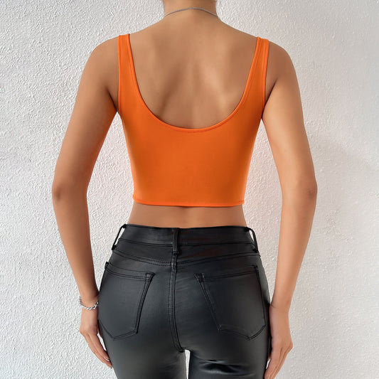 Street Sexy Backless Solid Color Sling Sexy Breasted Boning Corset Waist Tied Vest