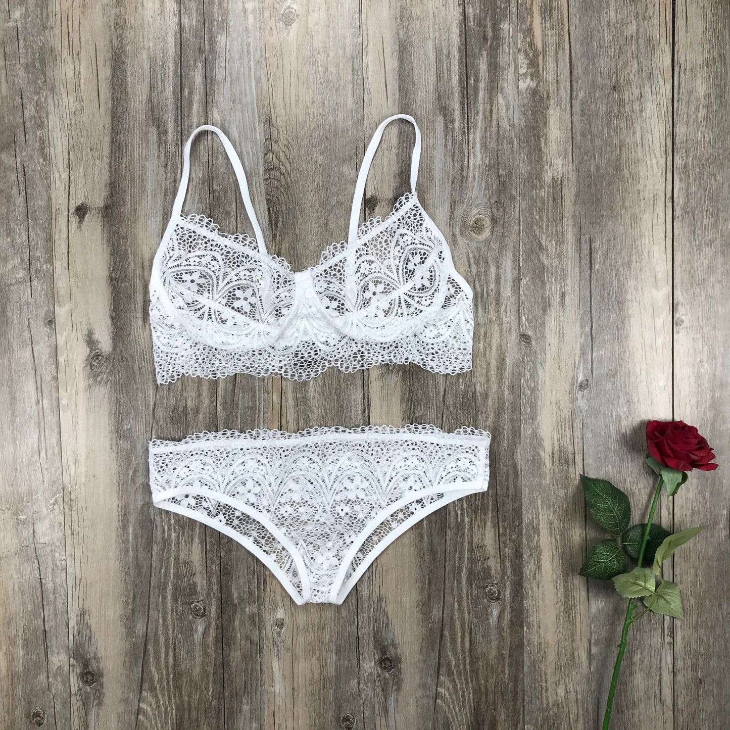 Lace Sexy Lingerie Set Solid Color Eyelash Lace