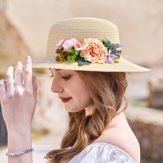 Summer Fisherman Hat Women French Woven Floral Hat Vacation Sun Hat Sun Hat