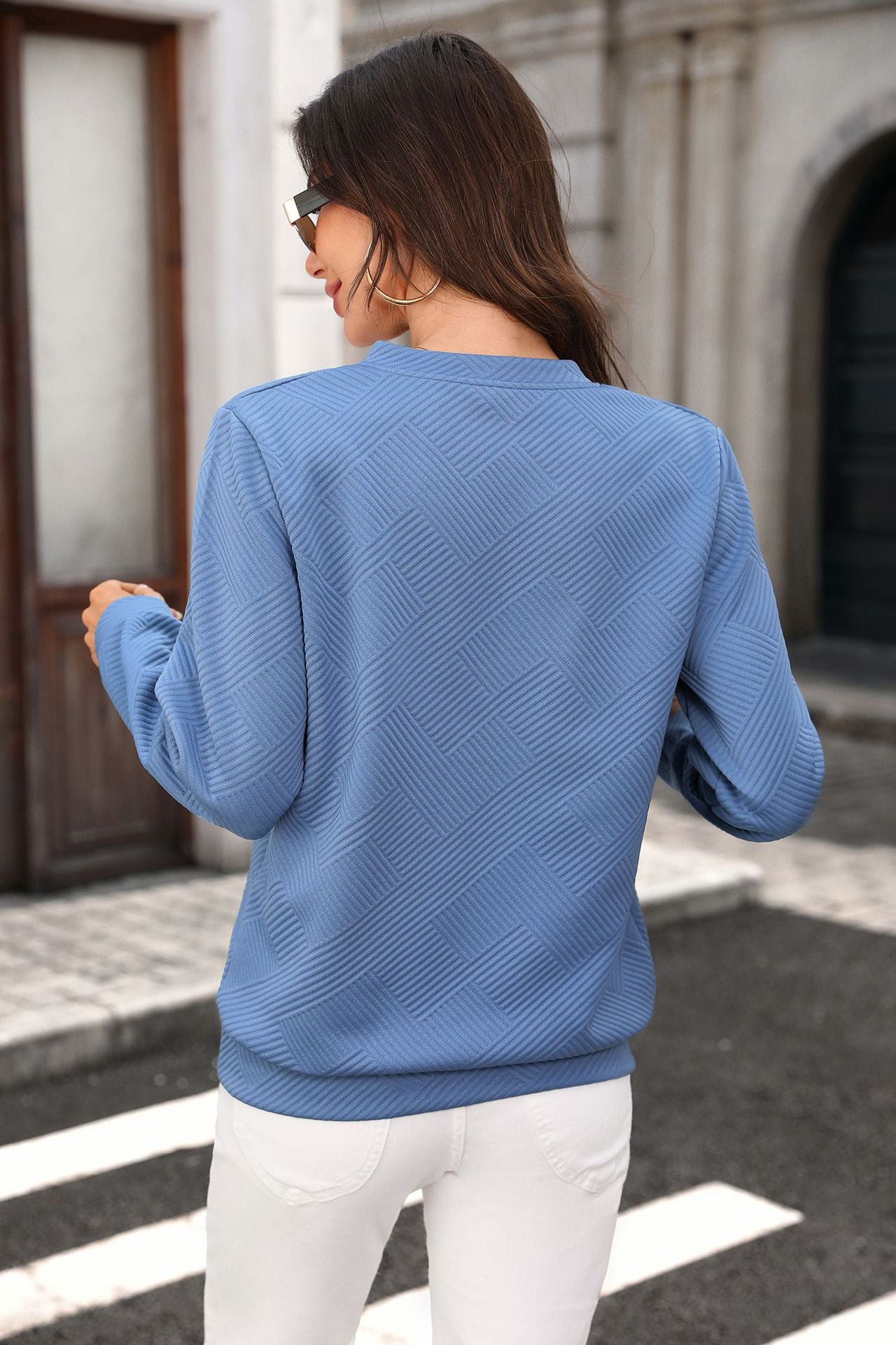 Autumn Winter Solid Color Zipped round Neck Loose Long Sleeve Sweatershirt Ladies