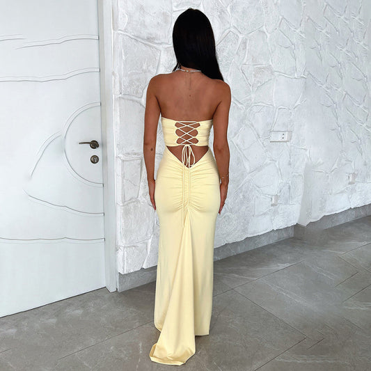 Sexy Backless Tube Top Dress Women Elegant Slim Knitted Dress