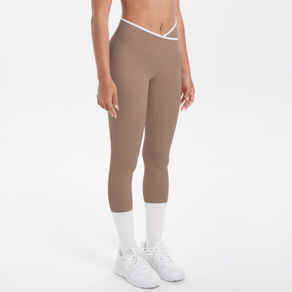 Nude Feel Skinny Yoga Pants Contrast Color Sexy Hip Lifting Cross High Waist Cropped Pants Women Sports Fitness Pants